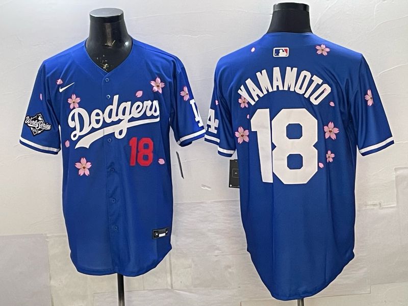 Men Los Angeles Dodgers #18 Yamamoto Blue Sakura Edition 2026 Nike MLB Jersey 0018